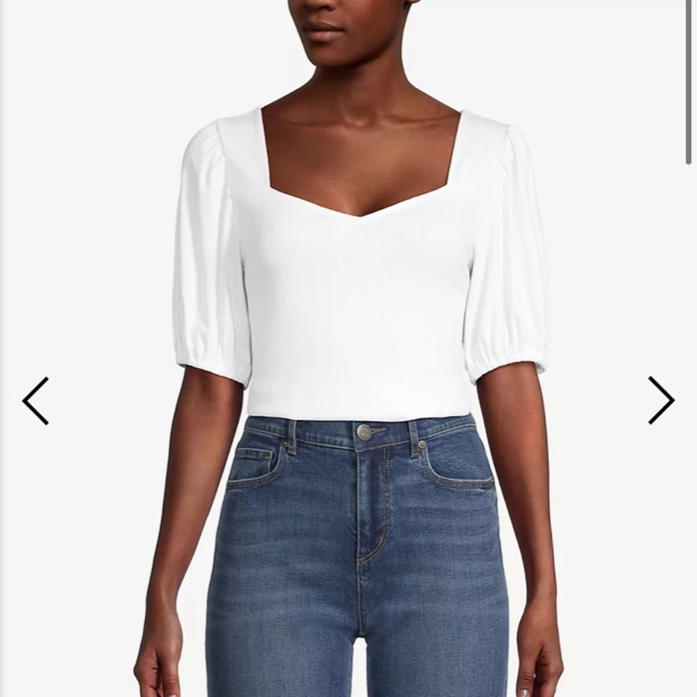 NWT LOFT puff sleeve sweetheart white top L
